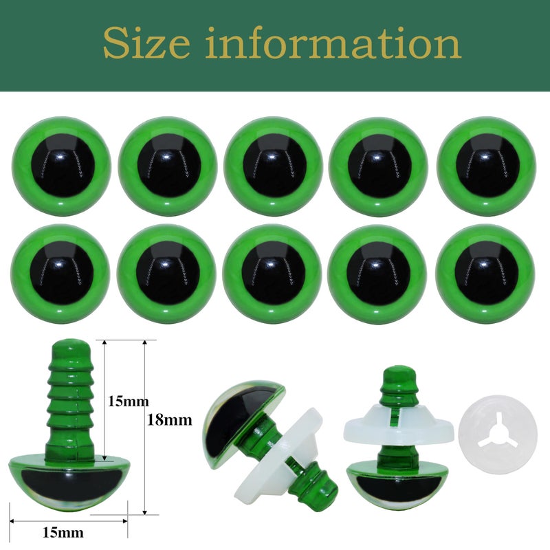 ARTCXC 50Pcs 15mm Colorful Solid Plastic Safety Eyes Craft Eyes with Sturdy Washers for Doll, Puppet, Plush Animal DIY Making - Image 3